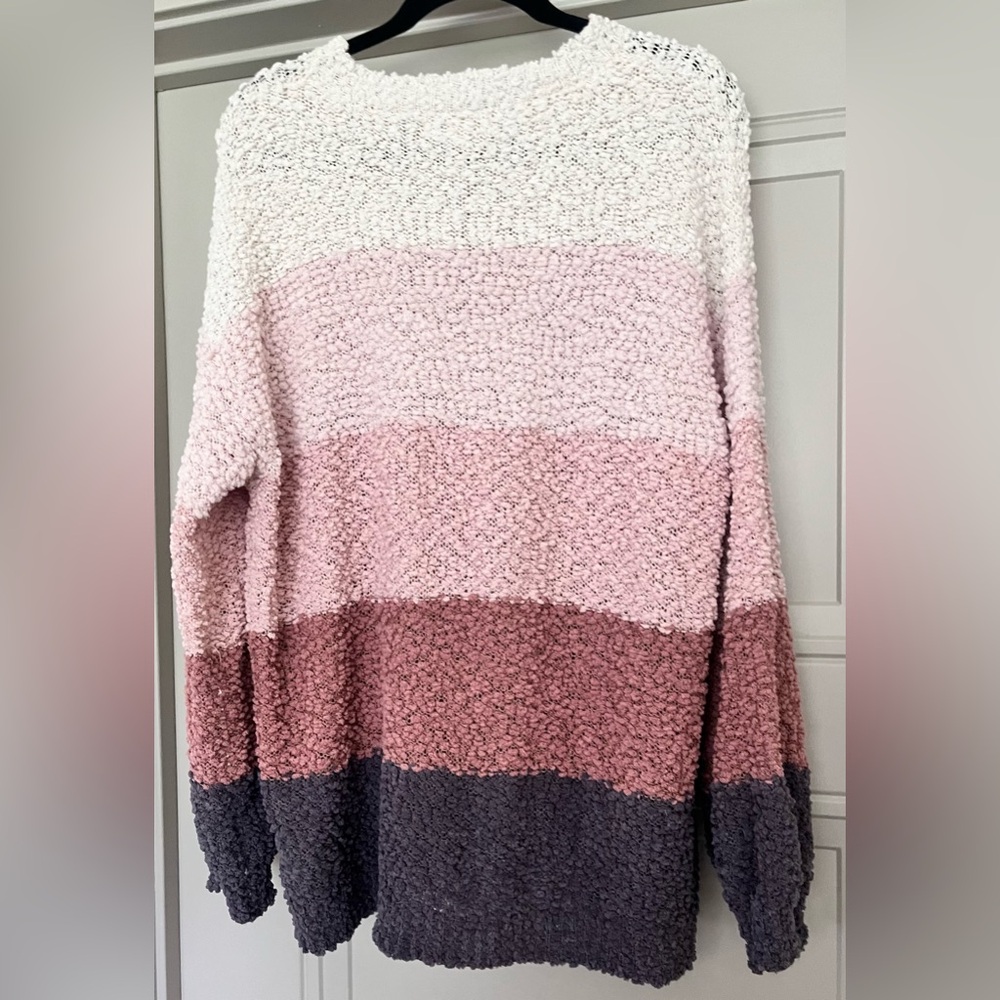 Rosie Daze Listicle Cozy Pink Purple Striped Colorblock Popcorn Sweater Large - Picture 3 of 3